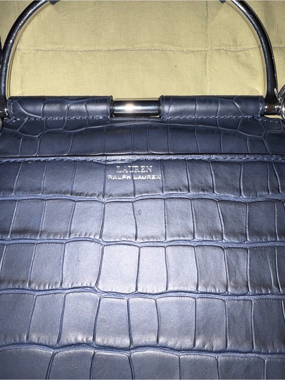 Ralph Lauren Black Croc-Embossed Top-Handle Crossbody Bag - Picture 2 of 3